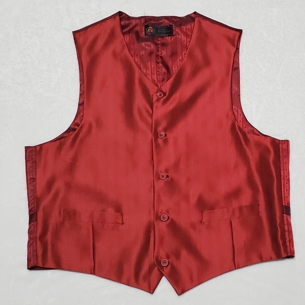 PALLINI Deep Red Satin Striped Three-Piece Suit Jacket Vest Pants Regular Fit - Picture 7 of 16